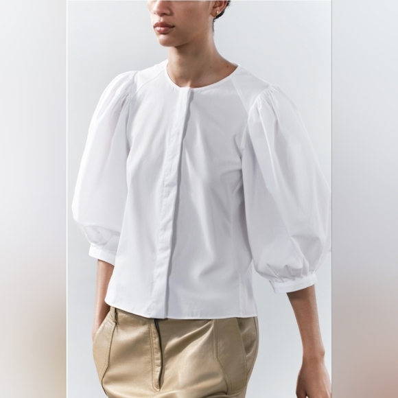 Zara POPLIN BLOUSE ZW COLLECTION Size XL - Picture 1 of 7